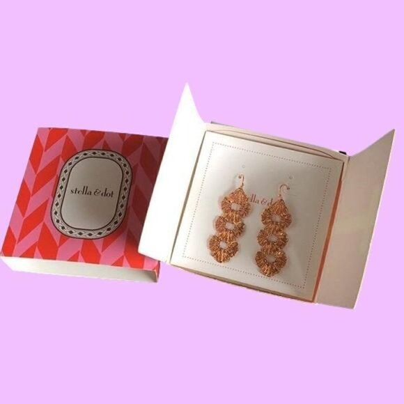 Stella & Dot Geneve Rose Gold Earrings Lace Linear - Picture 5 of 6